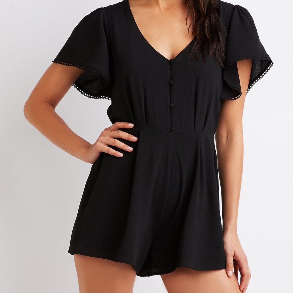 CHARLOTTE RUSSE Black Button Romper